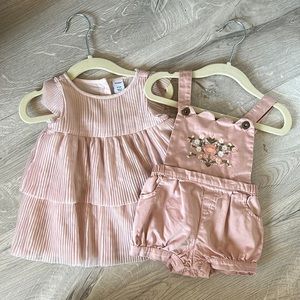 Old navy pink dress (0-3 months) & overalls -Artisan NY (size 3-6m runs small)